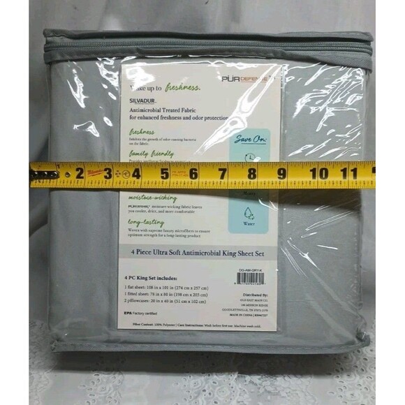 Silvadur Gray King Size Sheet Set 4pc Antimicrobial PurDefense Bedding Sleep - Picture 8 of 10